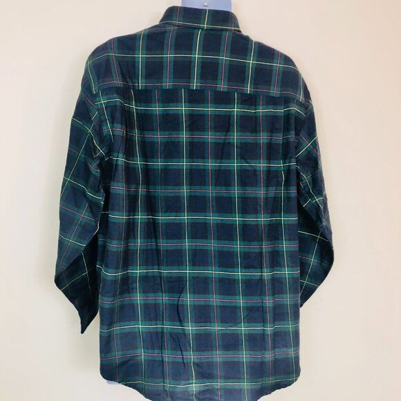 Vintage 80s Lands End Shirt Mens L Blue Green Plaid Long Sleeve Wool Blend - Picture 4 of 7